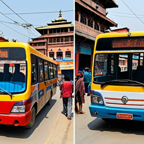 Home 6 Here are two image prompts based on the provided text about public transport in Kathmandu: