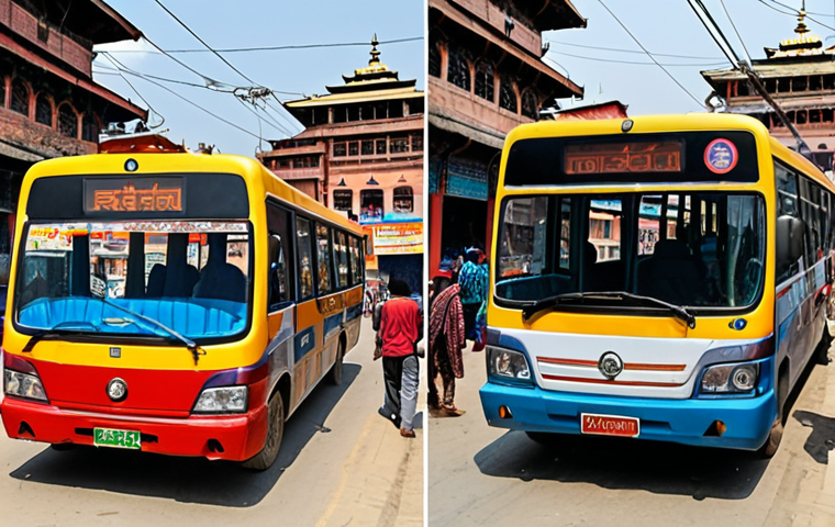 Here are two image prompts based on the provided text about public transport in Kathmandu: