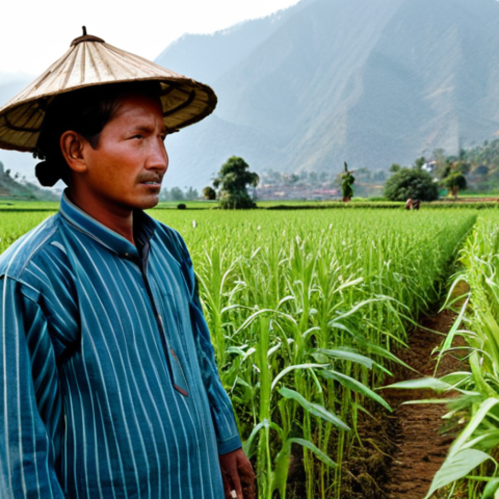 Climate-Resilient Agriculture in Nepal**

"A Nepali farmer, fully clothed in modest traditional clothing, inspecting a field of quinoa in the Terai region, mountains in the background, appropriate content, safe for work, family-friendly, perfect anatomy, natural proportions, professional photography, high quality."

**