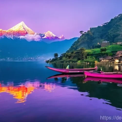 네팔의 아름다운 폭포와 호수 - **Phewa Lake at Sunrise, Pokhara:**
    A breathtaking panoramic view of Phewa Lake in Pokhara, Nepa...