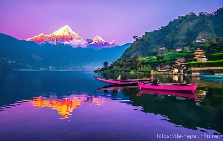 네팔의 아름다운 폭포와 호수 - **Phewa Lake at Sunrise, Pokhara:**
    A breathtaking panoramic view of Phewa Lake in Pokhara, Nepa...