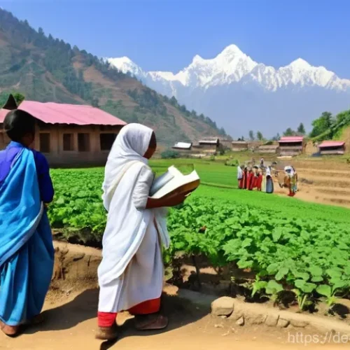 네팔의 국제 원조 및 개발 프로젝트 - **Prompt 1: Community Resilience and Local Empowerment in a Nepalese Village**
    "A vibrant scene ...