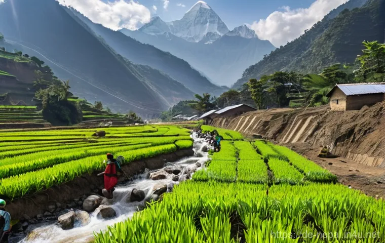 네팔의 국제 원조 및 개발 프로젝트 - **Prompt 1: Community Resilience and Local Empowerment in a Nepalese Village**
    "A vibrant scene ...