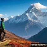 네팔의 기후와 계절별 여행 팁 - **Prompt:** A breathtaking panoramic view of the majestic Himalayas in Nepal during the crisp autumn...
