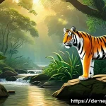 네팔의 야생 동물과 자연 보호구역 - A dense Nepalese forest scene at dawn, featuring towering ancient trees with thick underbrush and sp...