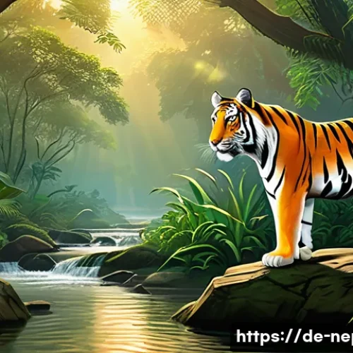 네팔의 야생 동물과 자연 보호구역 - A dense Nepalese forest scene at dawn, featuring towering ancient trees with thick underbrush and sp...